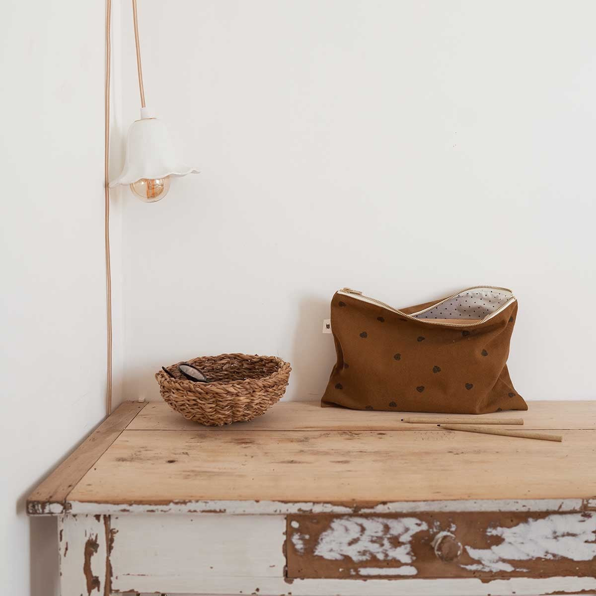 Lili Pouch Heart Print Cumin