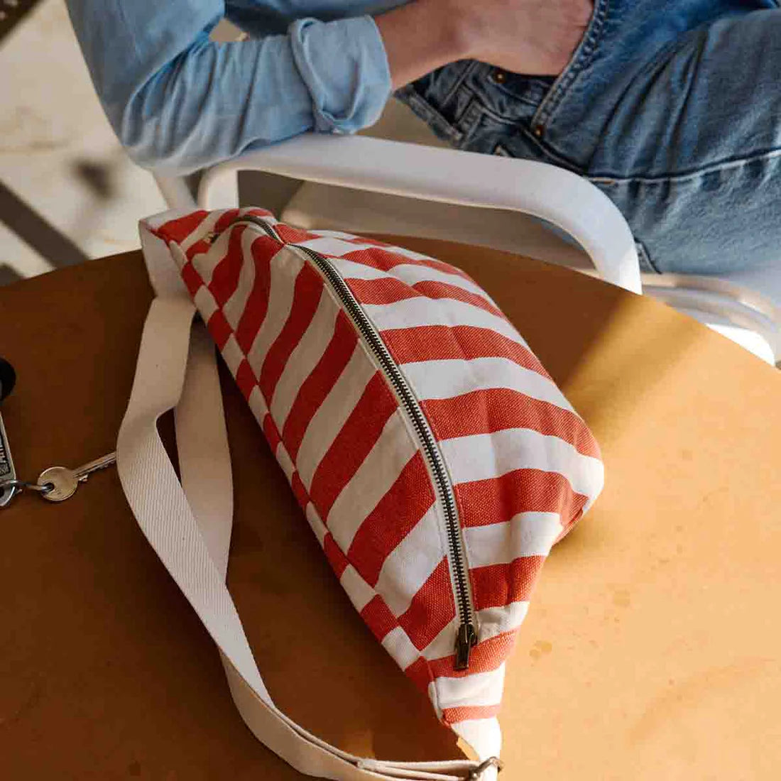 Banana Bag Grey/Tomato Stripes