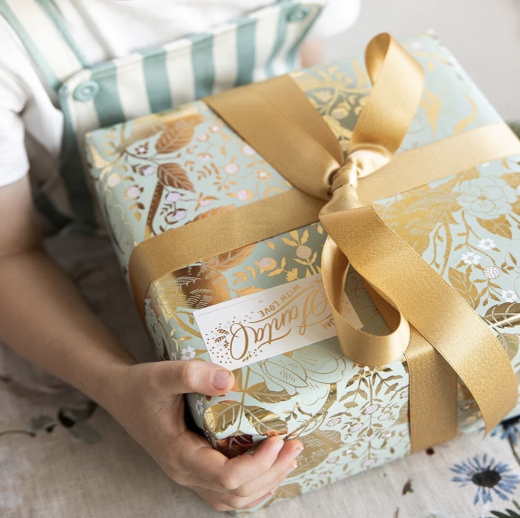 Gift Wrap Roll 3M - Golden Garden (Mint with Gold Foil)