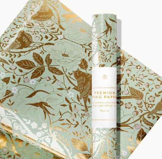 Gift Wrap Roll 3M - Golden Garden (Mint with Gold Foil)