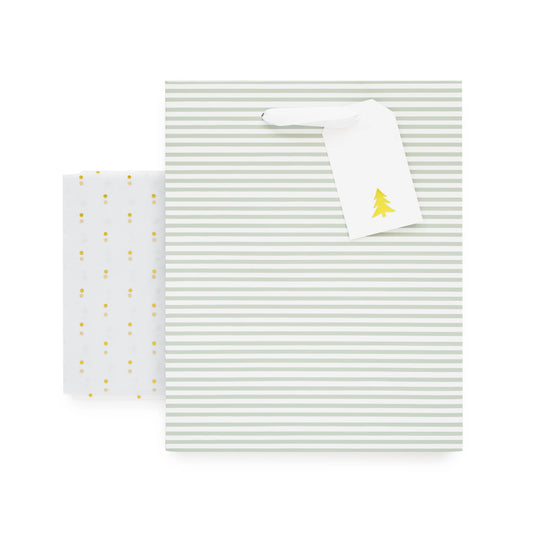 Green Painted Stripe Gift Bag Set