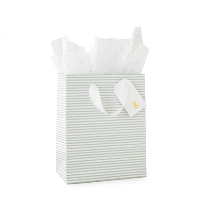 Green Painted Stripe Gift Bag Set