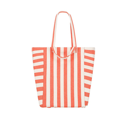 Tote Bag Elizabeth, Greige/Tomato Stripes